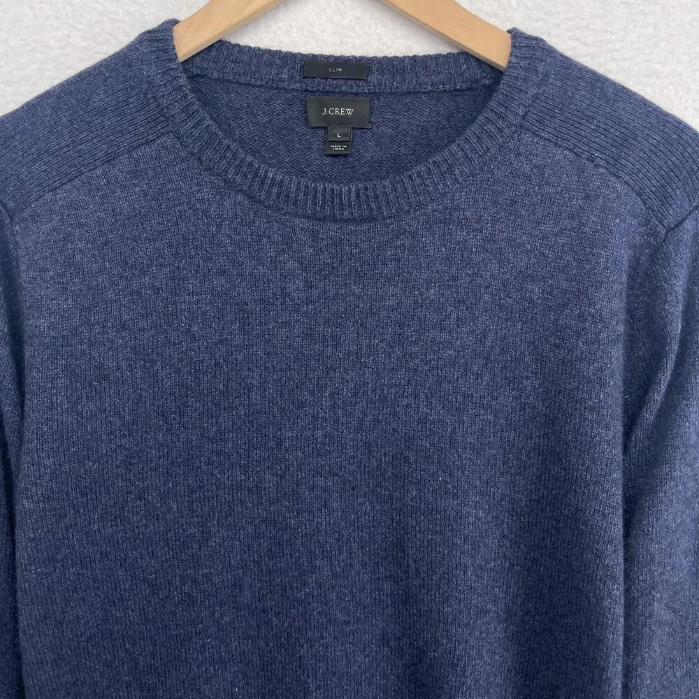 J.CREW Sweater Mens L Slim Merino Wool Blend Jumper Crewneck Pullover Blue